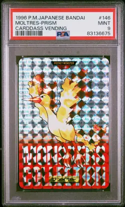 1996 POKEMON JPN BANDAI CARDDASS VENDING #146 MOLTRES-PRISM PSA 9 - Image 1
