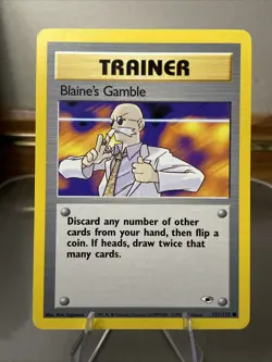 🔥 Blaine's Gamble 121/132 Unlimited LP | Gym Heroes Vintage Pokemon Card - Image 1