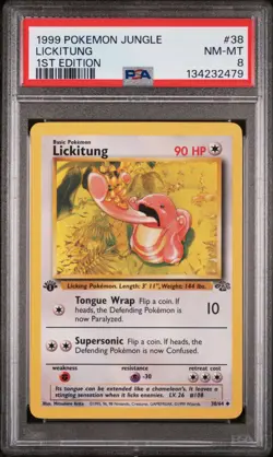 POKEMON CARD 1999 PSA 8 NM MINT JUNGLE SET 1ST EDITION #38 Lickitung - Image 1