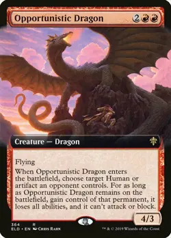 MTG Throne of Eldraine Extended Art Opportunistic Dragon Near Mint - Image 1