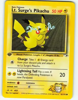 Lt. Surge's Pikachu - 1st Edition - 81/132 Gym Heroes- WOTC - Pokemon TCG - 2000 - Image 1