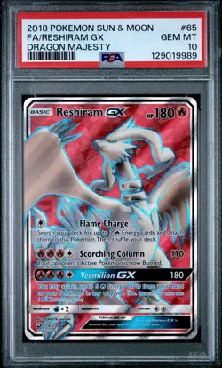 2018 POKEMON SUN & MOON DRAGON MAJESTY #65 FULL ART/RESHIRAM GX PSA 10 - Image 1