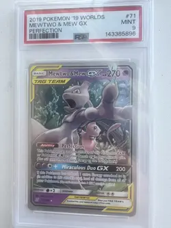 2019 POKEMON 2019 WORLD CHAMPIONSHIPS DECK: PERFECTION #71 MEWTWO & MEW GX PSA 9 - Image 1