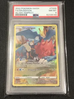2022 POKEMON SWORD & SHIELD SILVER TEMPEST #TG09 FULL ART/DRUDDIGON PSA 8 - Image 1