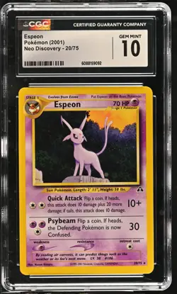 CGC 10 GEM MINT Espeon 2001 Neo Discovery 20/75 Pokemon Card - Image 1