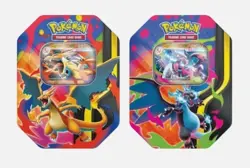 Mega Charizard X and Y Tins Sealed 2026 Set of 2 Pokemon TCG Phantasmal Flames - Image 1