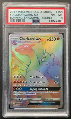 2017 Pokemon Sun & Moon Full Art Charizard GX PSA 8 Burning Shadows Secret 150 - Image 1