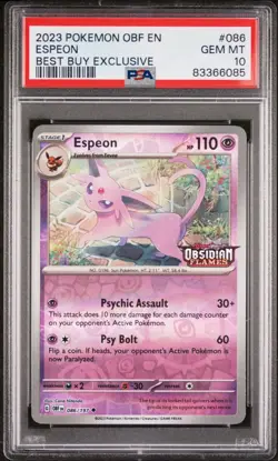 2023 POKEMON OBF EN-OBSIDIAN FLAMES 086 ESPEON BEST BUY EXCLUSIVE - PSA 10 GEM - Image 1