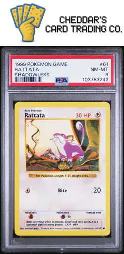 1999 Pokemon Game Rattata Shadowless #61 PSA 8 (New Cert!) - Image 1