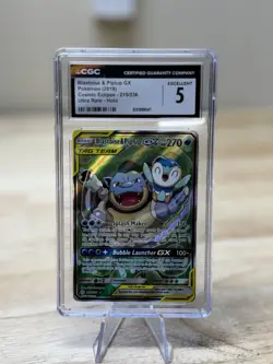 2019 POKEMON SUN & MOON COSMIC ECLIPSE #215/236 BLASTOISE & PIPLUP GX CGC 5 - Image 1