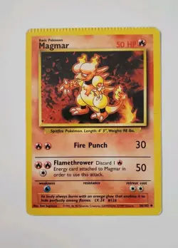 1999 Pokemon Magmar Crimped ERROR Base Set 36/102 MISPRINT - Image 1
