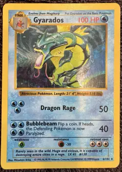 Pokemon Gyarados Base Set Holo Rare 6/102 English 100HP Stage 1 1999 (LP) - Image 1