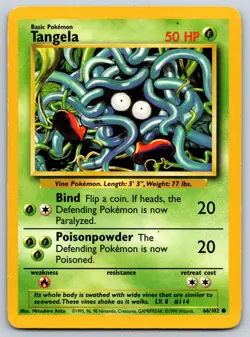 Tangela - Base Set Unlimited 66/102 Vintage WotC Pokemon Card MP - Image 1