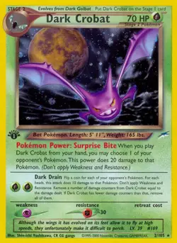 POKEMON DARK CROBAT RARE 1st FIRST EDITION 2/105 HOLO CARD NEO DESTINY - Image 1