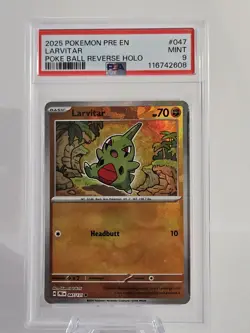 Pokemon 2025 Pre en Larvitar Holo Poke Ball Reverse 047/131 NM-MT PSA 9 - Image 1