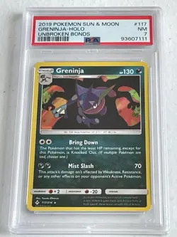 HOLO RARE Greninja! PSA 7! NM! 2019 Pokemon TCG Sun & Moon Unbroken Bonds #117 - Image 1