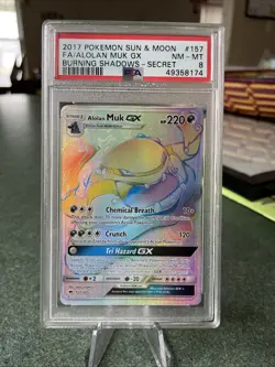 Pokemon 2017 Sun & Moon Burning Shadows Alolan Muk GX Full Art PSA 8 157/147 - Image 1