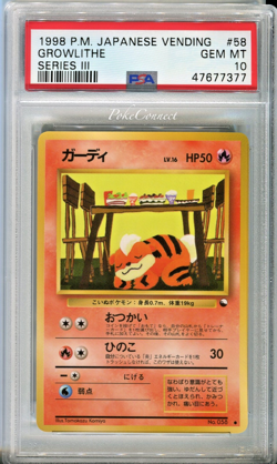 PSA 10 GEM MINT Pokemon Growlithe Vending Series 3 Japanese #58 1998 - Image 1