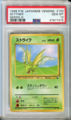 PSA 10 GEM MINT Pokemon Scyther Vending Series 3 Japanese #123 1998 - Image 1