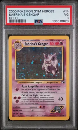 Pokemon · Sabrina's Gengar · Gym Heroes · 14/132 · Englisch · 2000 · PSA 3 - Image 1