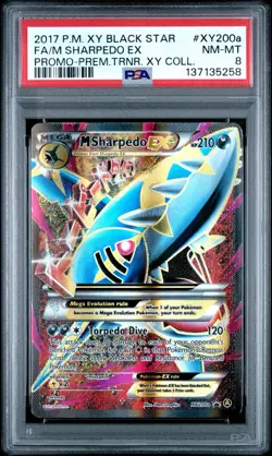 2017 POKEMON XY BLACK STAR PROMO #XY200A FA/M SHARPEDO EX PROMO-PREM.TRNR. PSA 8 - Image 1