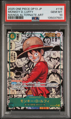 2025 ONE PIECE JAPANESE MANGA ALTERNATE ART OP13-118 MONKEY D. LUFFY PSA 10 - Image 1