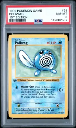 1999 POKEMON GAME 1ST ED #59 POLIWAG PSA 8 - Image 1