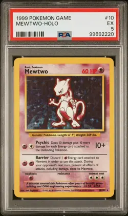 1999 POKEMON BASE SET UNLIMITED #10 MEWTWO-HOLO PSA 5 - Image 1