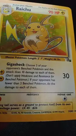 Pokemon TCG Fossil Set Holo Raichu 14/62 LP/NM Unlimited WOTC (original owner) - Image 2