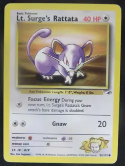 Lt. Surge's Rattata 82/132 Common Gym Heroes Pokemon LP - Image 1