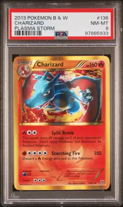PSA 8 Shiny Charizard 136 / 135 B&W Plasma Storm Pokemon TCG Graded Card - Image 1