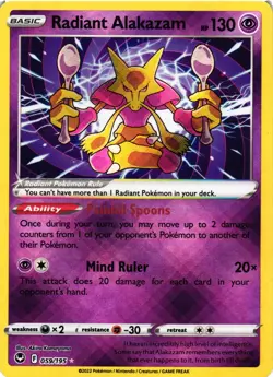 Pokemon TCG Radiant Alakazam 059/195 Swsh12: Silver Tempest Radiant Rare Holo NM - Image 1