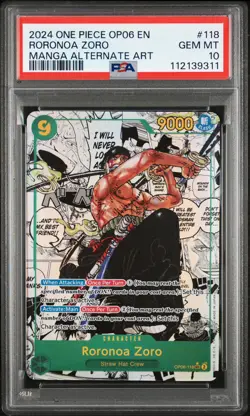 2024 ONE PIECE OP06-WINGS OF THE CAPTAIN MANGA ALTERNATE ART RORONOA ZORO PSA 10 - Image 1