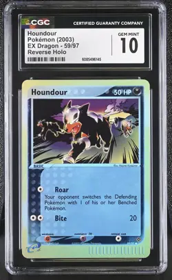 CGC 10 GEM MINT Houndour 2003 EX Dragon 59/97 Reverse Holo Pokemon Card - Image 1