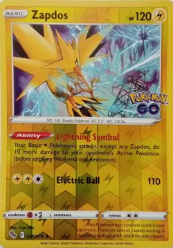 029/078 ZAPDOS REVERSE HOLO POKEMON GO POKEMON CARD - Image 1