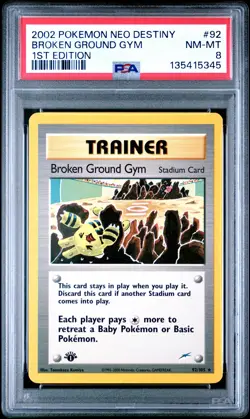 2002 POKEMON NEO DESTINY 1ST ED #92 BROKEN GROUND GYM PSA 8 - Image 1
