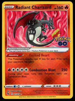 Radiant Charizard Radiant Rare Pokemon GO 011/078 NM - Image 1