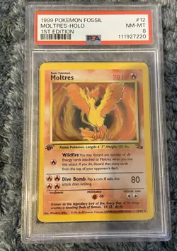 Pokemon Moltres Fossil 12/62 Holo Rare 1st Edition 1999 PSA 8 - Image 1