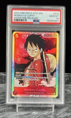 2022 ONE PIECE MONKEY.D.LUFFY PSA 10 SUPER PRE-RELEASE ST01-012 STRAW ENGLISH - Image 1