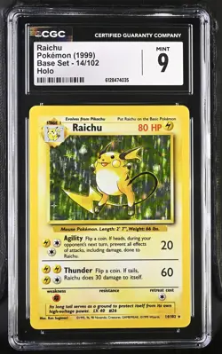 Raichu 1999 Pokemon Base Set CGC 9 #14 - Image 1