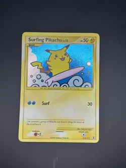 Pokemon TCG— Surfing Pikachu Holo 114/111 Rising Rivals Secret Rare -Holo Bleed - Image 1