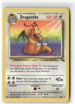 Pokemon Dragonite (19) 19/62 Unlimited Fossil Rare - Image 1