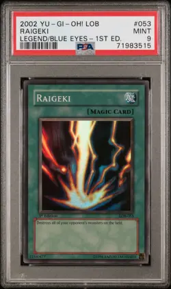 PSA 9 YUGIOH Legend of Blue Eyes White Dragon LOB 053 Raigeki 1st Edition - Image 1
