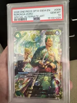 One Piece OP14 Azure Sea’s Seven Roronoa Zoro PRB02-006 SP Alt PSA 10 Gem Mint - Image 1