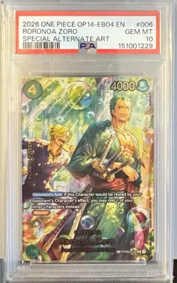 One Piece OP14 Azure Sea’s Seven Roronoa Zoro PRB02-006 SP Alt PSA 10 Gem Mint - Image 2