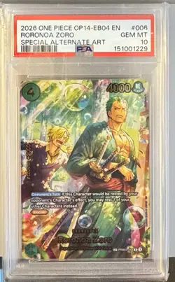 One Piece OP14 Azure Sea’s Seven Roronoa Zoro PRB02-006 SP Alt PSA 10 Gem Mint - Image 3
