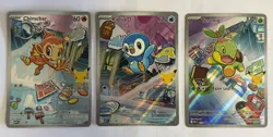 Pokemon 1st Partner Illustration Rare Turtwig Chimchar Piplup 3 Card Lot - Image 1