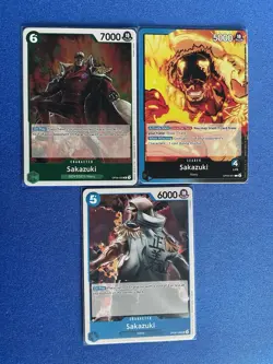 Sakazuki One Piece TCG 3-card lot OP05 Leader+OP06 Uncommon+OP09 Rare ships PWE - Image 1