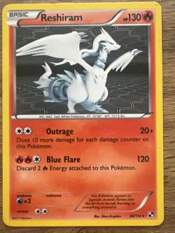 Pokemon Reshiram 26/114 Black & White Holo Rare Card NM - Image 1