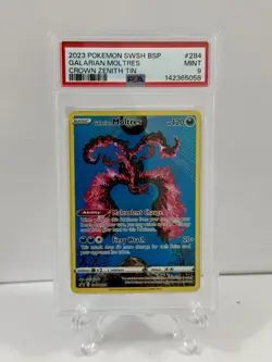 2023 POKEMON SWSH BLACK STAR PROMO CROWN ZENITH TIN #284 GALARIAN MOLTRES PSA 9 - Image 2